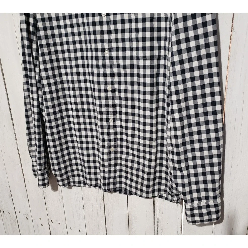 J Crew XXL Men's Button Shirt Black White Plaid Long Sleeve Secret Wash Slim Fit